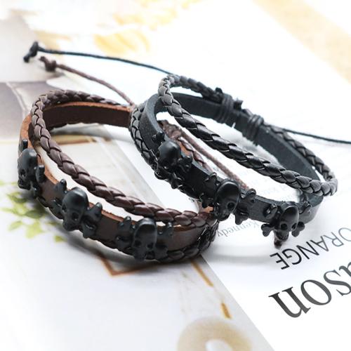 PU Leather Cord Bracelets, Tibetan Style, with PU Leather & Wax Cord, plated, three layers & Unisex, more colors for choice, nickel, lead & cadmium free, Length:19 cm, Sold By PC