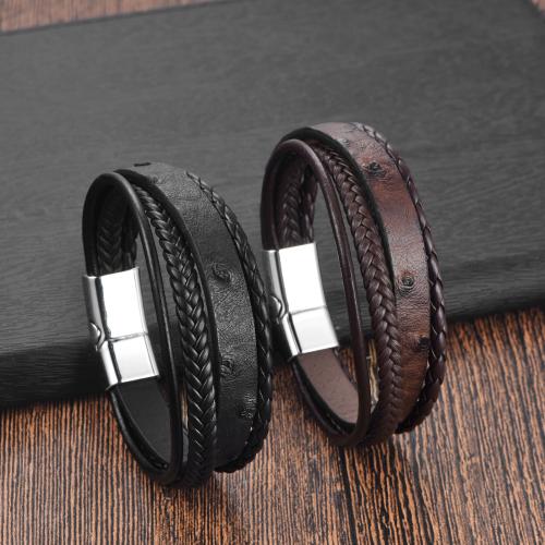 PU Leather Cord Bracelets Zinc Alloy with PU Leather plated multilayer & Unisex nickel lead & cadmium free Length 21 cm Sold By PC