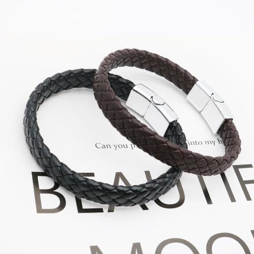 PU Leather Cord Bracelets Zinc Alloy with Magnet & PU Leather plated for man nickel lead & cadmium free Length 21 cm Sold By PC