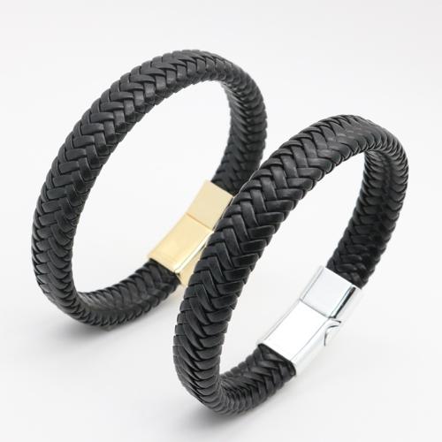 PU Leather Cord Bracelets Zinc Alloy with Magnet & PU Leather plated for man nickel lead & cadmium free Length 21 cm Sold By PC