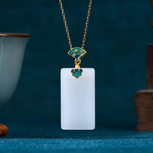 Brass Necklace, with Jade, Geometrical Pattern, gold color plated, vintage & oval chain & for woman & enamel, Length:Approx 17.7 Inch, Sold By PC