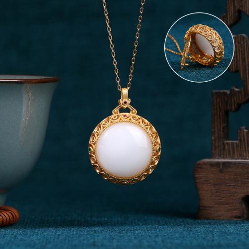 Brass Perfume Locket Necklace with Jade gold color plated vintage & oval chain & for woman & hollow Length Approx 17.7 Inch Sold By PC