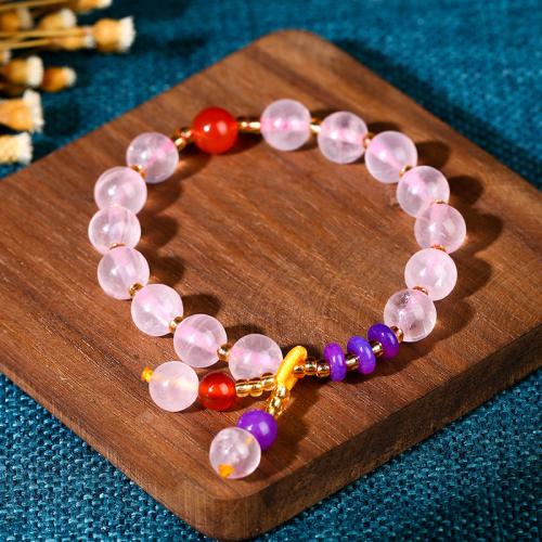 Rose Quartz Bracelet, with Jade, handmade, fashion jewelry & for woman, Length:Approx 6-8 Inch, Sold By PC