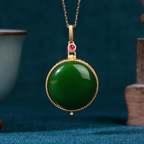 Brass Perfume Locket Necklace, with Jade, gold color plated, vintage & oval chain & for woman & hollow, Length:Approx 17.7 Inch, Sold By PC