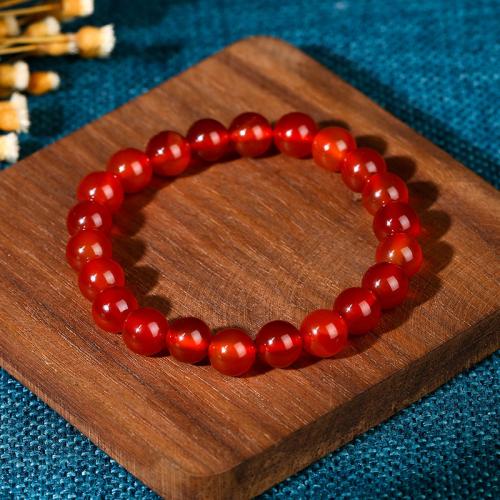 agate rouge bracelet, Rond, fait à la main, style folk & pour femme, beads length 8mm, Environ 21PC/brin, Vendu par brin