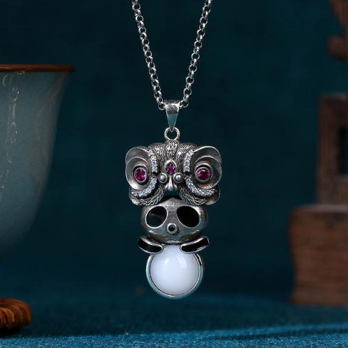 Zinc Alloy Necklace with Jade Panda silver color plated vintage & oval chain & for woman Length Approx 17.7 Inch Sold By PC