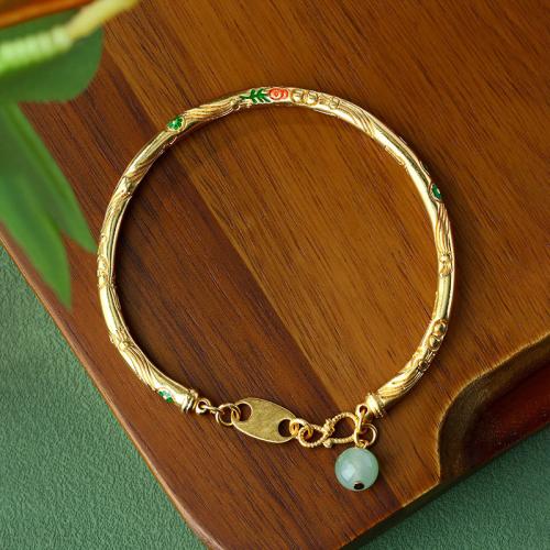 Zinc Alloy Bracelet with Jade gold color plated folk style & for woman & enamel Inner Approx 55mm Sold By PC