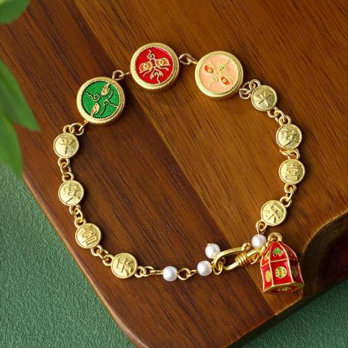 Zinc Alloy Bracelet with Plastic Pearl gold color plated vintage & for woman & enamel Length Approx 6-8 Inch Sold By PC