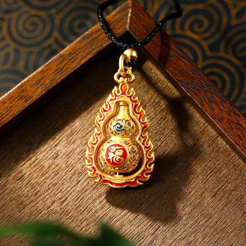 Zinc Alloy Necklace with Polyester Cord Calabash gold color plated rotatable & folk style & for woman & enamel & hollow Length Approx 16-20 Inch Sold By PC