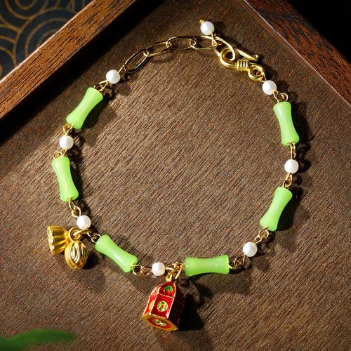 Tibetan Style Bracelet, with Jade & Lampwork, gold color plated, for woman & enamel, Length:Approx 6-8 Inch, Sold By PC