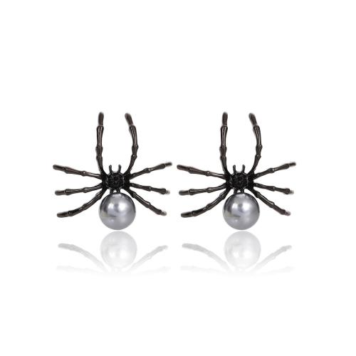 Nuevas joyas y decoraciones populares de Halloween, aleación de zinc, con Perlas plásticas, Araña, Diseño de Halloween & Joyería & para mujer, Negro, 40x45mm, Vendido por Par