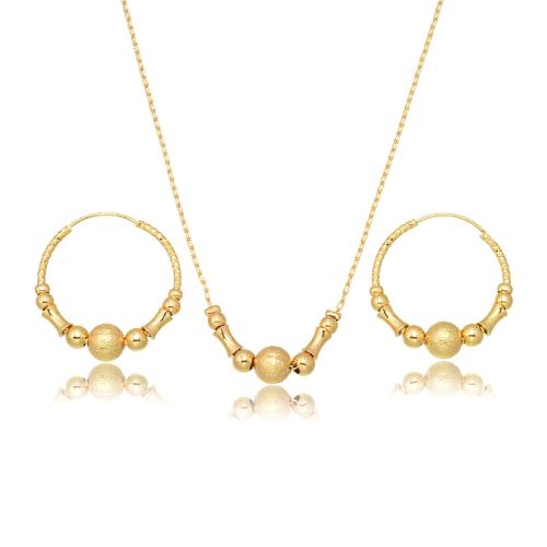 Brass Jewelry Set, earring & necklace, 18K gold plated, 2 pieces & fashion jewelry & for woman, golden, Length:Approx 45 cm, Sold By Set