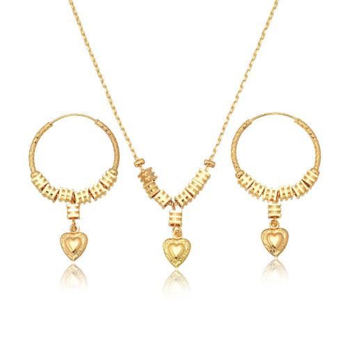 Brass Ensemble de bijoux, boucle d'oreille & collier, laiton, Plaqué or 18K, 2 pièces & bijoux de mode & pour femme, doré, Longueur:Environ 45 cm, Vendu par fixé