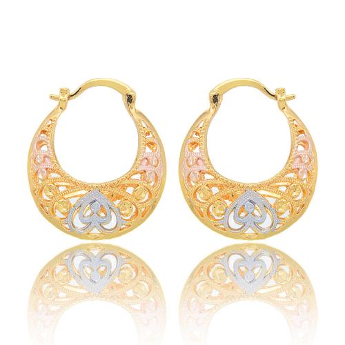 Laiton Leverback boucle d'oreille, Plaqué or 18K, bijoux de mode & pour femme & creux, doré, 32x28mm, Vendu par paire