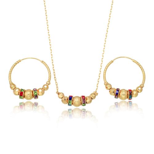 Brass Jewelry Set, earring & necklace, 18K gold plated, 2 pieces & fashion jewelry & for woman & with rhinestone, golden, Length:Approx 45 cm, Sold By Set