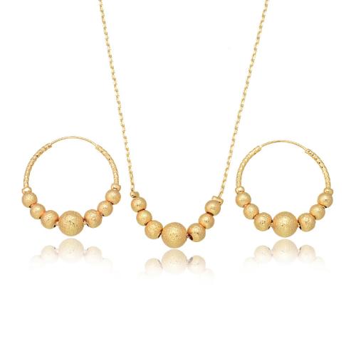 Brass Jewelry Set, earring & necklace, 18K gold plated, 2 pieces & fashion jewelry & for woman, golden, Length:Approx 45 cm, Sold By Set