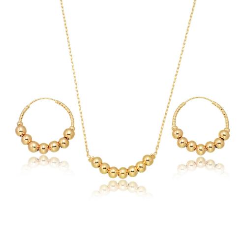 Brass Jewelry Set, earring & necklace, 18K gold plated, 2 pieces & fashion jewelry & for woman, golden, Length:Approx 45 cm, Sold By Set