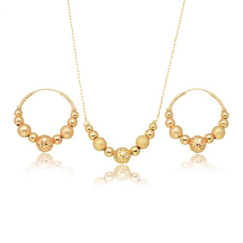 Brass Jewelry Set earring & necklace with 5cm extender chain 18K gold plated 2 pieces & fashion jewelry & for woman golden Length Approx 45 cm Sold By Set