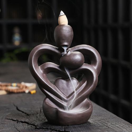 Backflow Incense Burner, Purple Clay, half handmade, for home and office & durable, 113x63x149mm, Sold By PC