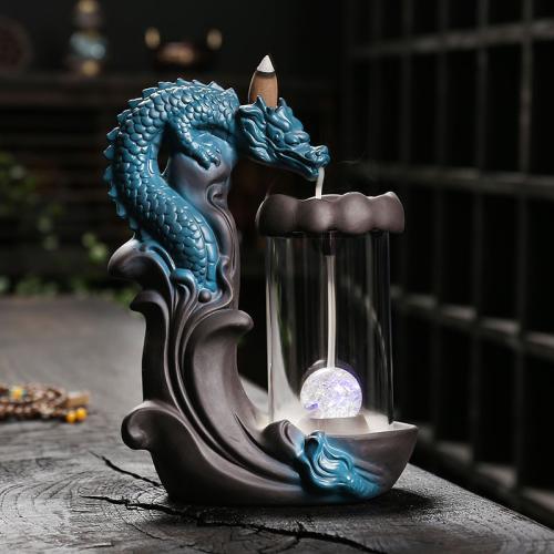 Backflow Incense Burner, Purple Clay, half handmade, for home and office & durable & with LED light, 148x90x201mm, Sold By PC