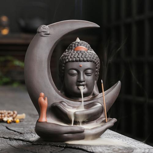 Backflow Incense Burner, Purple Clay, half handmade, for home and office & durable & multifunctional, 138x96x167mm, Sold By PC