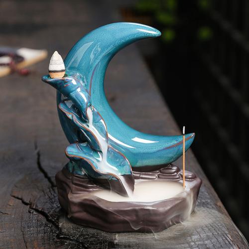 Backflow Incense Burner, Porcelain, half handmade, for home and office & durable & multifunctional, 127x88x164mm, Sold By PC