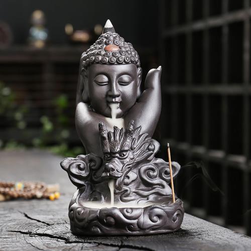 Backflow Incense Burner, Purple Clay, half handmade, for home and office & durable & multifunctional, 106x135x175mm, Sold By PC