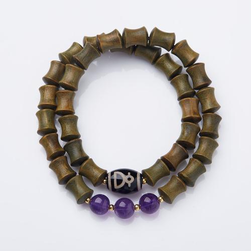 Wood Bracelets Green Sandalwood with Tibetan Agate & Amethyst handmade fashion jewelry & for woman Length Approx 28 cm Sold By PC