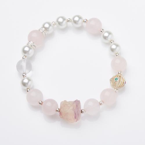 Bracelets quartz, quartz rose, avec Shell Pearl & Fluorine, fait à la main, bijoux de mode & pour femme, Longueur:Environ 14-16 cm, Vendu par PC