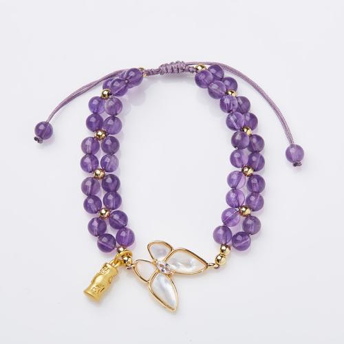 Quartz Bracelets Amethyst with Brass handmade fashion jewelry & for woman Length Approx 14-23 cm Sold By PC