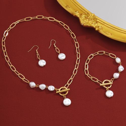 Tibetan Style Jewelry Sets, earring & necklace, Plastic Pearl, with Tibetan Style, fashion jewelry & different styles for choice & for woman, Sold By PC