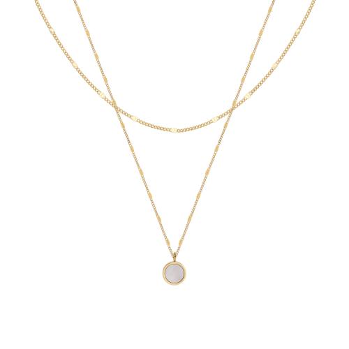 Stainless Steel Jewelry Necklace, 304 Stainless Steel, with White Shell, 18K gold plated, Double Layer & fashion jewelry & for woman, golden, Length:Approx 45 cm, Sold By PC