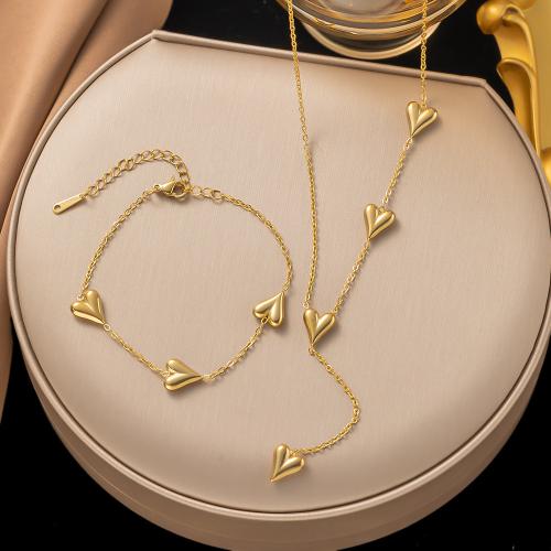 Fashion Stainless Steel Jewelry Sets 304 Stainless Steel Heart fashion jewelry & for woman golden Sold By PC