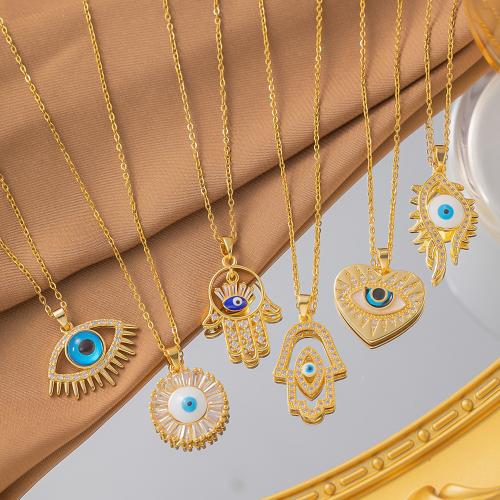 Evil Eye Jewelry Necklace, 304 Stainless Steel, with Brass, with 5cm extender chain, different styles for choice & for woman & with rhinestone, golden, Sold Per Approx 40 cm Strand