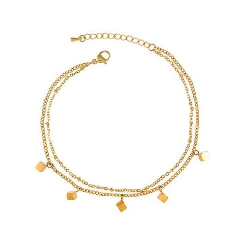 Anklet de acero inoxidable, acero inoxidable 304, con 5cm extender cadena, Doble capa & Joyería & para mujer, dorado, longitud:aproximado 21 cm, Vendido por UD