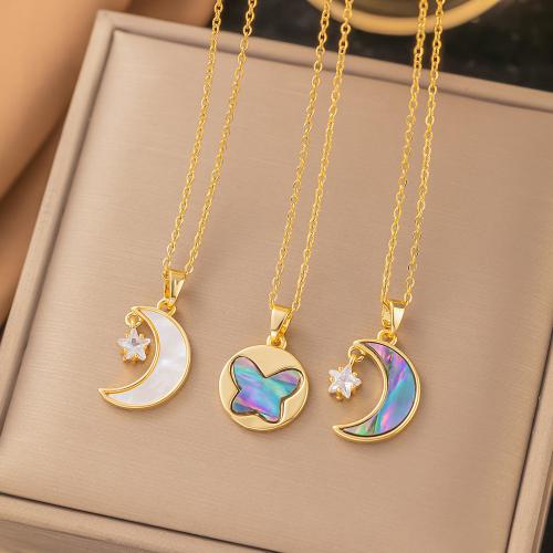 Stainless Steel Jewelry Necklace, 304 Stainless Steel, with Shell, with 5cm extender chain, fashion jewelry & different styles for choice & for woman, golden, Length:Approx 40 cm, Sold By PC