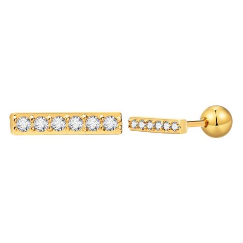 Boucle d'oreille de gaujon en acier inoxydable, Acier inoxydable 304, bijoux de mode & pavé de micro zircon & pour femme, doré, 8.40x1.70mm, Vendu par paire