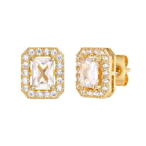 Cubic Zirconia Micro Pave Brass Earring, fashion jewelry & micro pave cubic zirconia & for woman, golden, 12.40x10.20mm, Sold By Pair