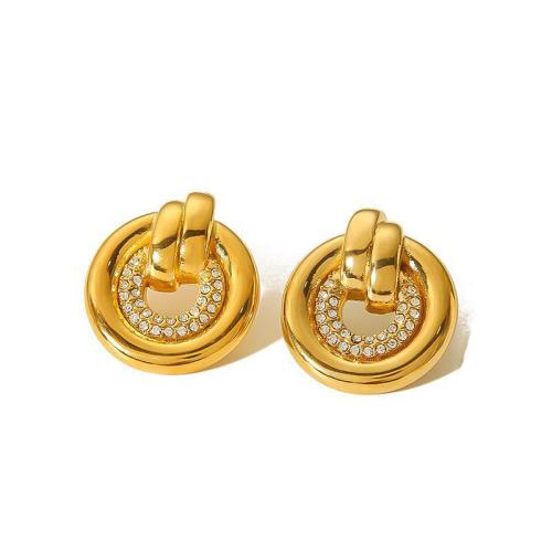 Boucle d'oreille de gaujon en acier inoxydable, Acier inoxydable 304, bijoux de mode & pour femme & avec strass, plus de couleurs à choisir, protéger l'environnement, sans nickel, plomb et cadmium, 26.30x29.50mm, Vendu par paire