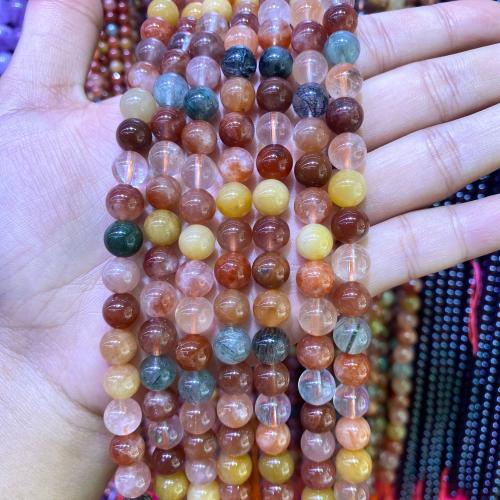 Prirodni kvarc nakit Beads, Rutil kvarc, Krug, možete DIY & različite veličine za izbor, multi-boji, Prodano Per Približno 38 cm Strand