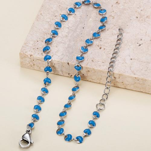 Anklet de acero inoxidable, acero inoxidable 304, chapado en color de plata, para mujer & pegamento de gota, azul, longitud:23 cm, Vendido por UD