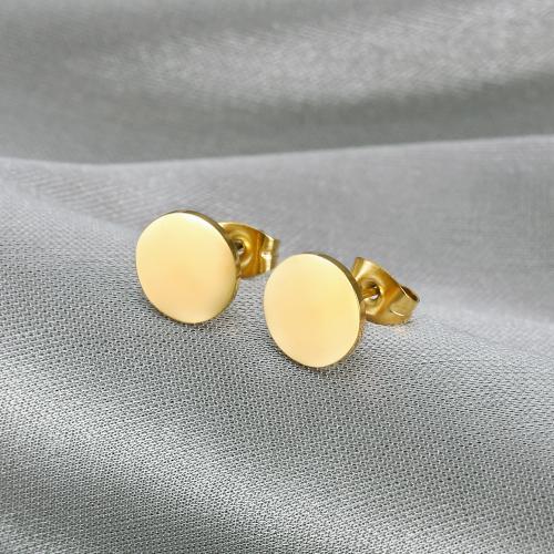 Titanium Steel  Earring, Round, gold color plated, for woman, 9x14mm, Sold By Pair