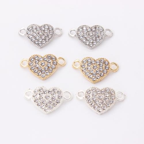 Stainless Steel Connector, 304 Stainless Steel, Heart, plated, DIY & with rhinestone & 1/1 loop, more colors for choice, 19x11mm, Sold By PC