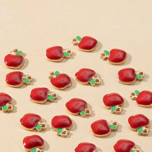 Zinc Alloy émail Pendants, alliage de zinc, pomme, Placage de couleur d'or, DIY, rouge, protéger l'environnement, sans nickel, plomb et cadmium, 15x12mm, Vendu par PC