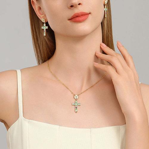 Stainless Steel Jewelry Necklace, 304 Stainless Steel, Cross, gold color plated, for woman & enamel & with rhinestone, mixed colors, Length:45 cm, Sold By PC