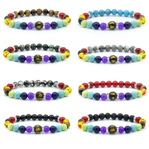 Gemstone Bracelets, Natural Stone, with 304 Stainless Steel, fashion jewelry & different materials for choice & with rhinestone, more colors for choice, 8mm, Length:19 cm, Sold By PC