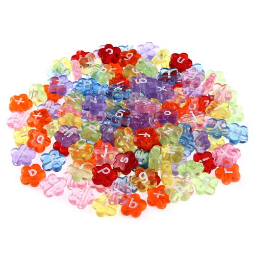 Alphabet Acrylic Beads, Flower, DIY, mixed colors, 5x11x11mm, Hole:Approx 1.68-1.7mm, 100PCs/Bag, Sold By Bag