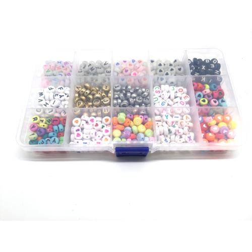 Alphabet Acrylic Beads, DIY, mixed colors, 175x100x215mm, Sold By Box