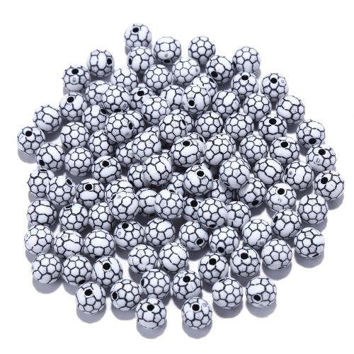 Acryl Schmuck Perlen, Fussball, DIY, weiß, 9.70x9.10mm, Bohrung:ca. 2mm, 10PCs/Tasche, verkauft von Tasche