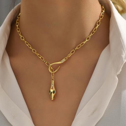 Zinc Alloy Jewelry Necklace gold color plated fashion jewelry & with rhinestone golden nickel lead & cadmium free Length 36 cm Sold By PC